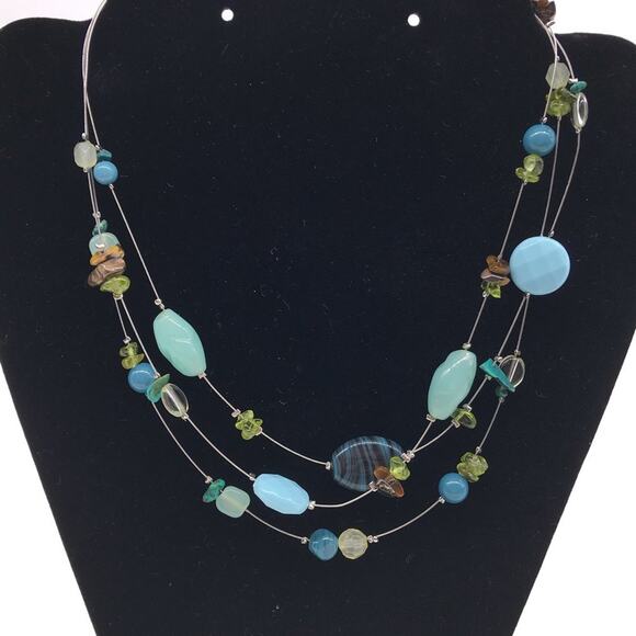 Lia Sophia Multi-Strand Floating Necklace Blue Green Silver Tone - Picture 6 of 15